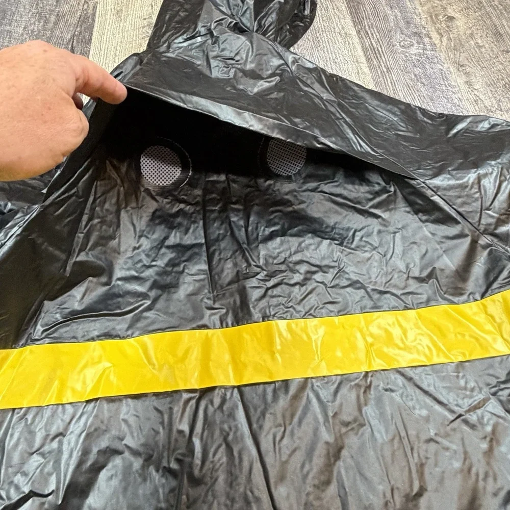 Fossil Authentic PVC Hooded Rain Jacket Black Yellow Stripe Full Zip Mens Medium